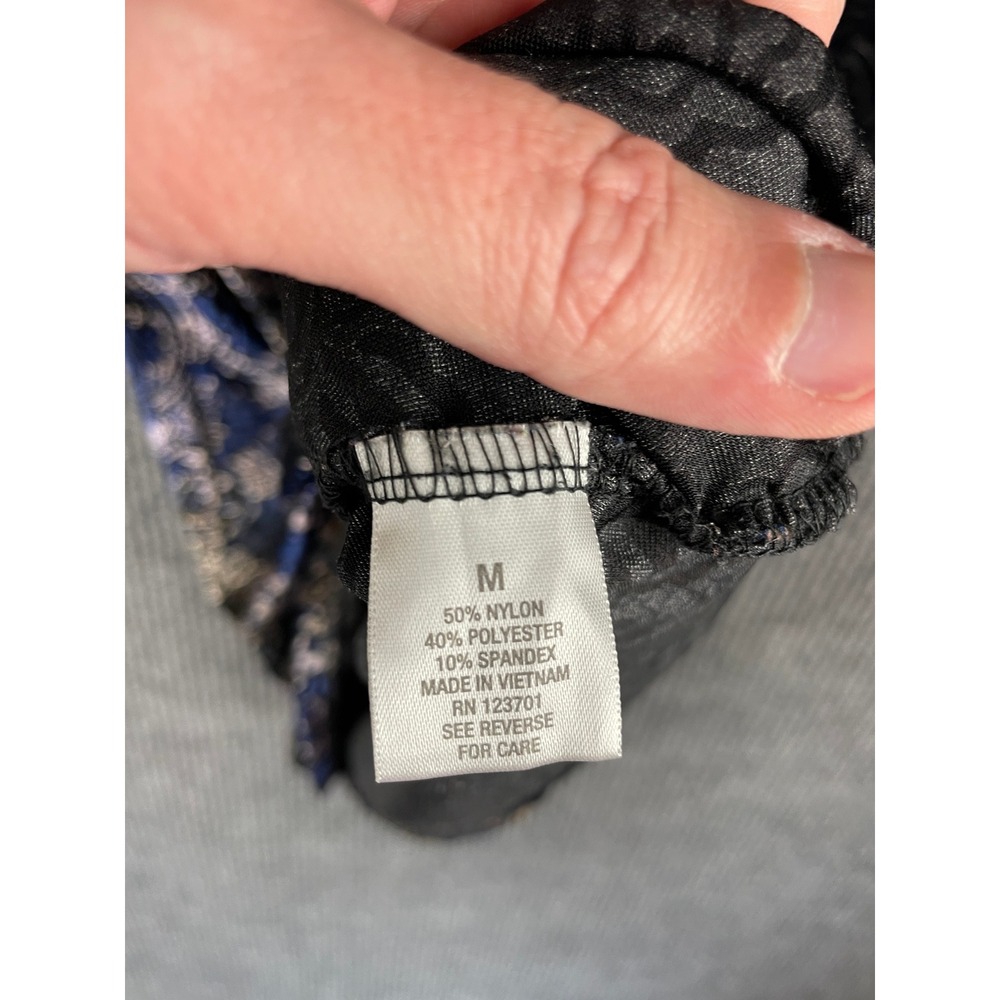 Dressbarn Blue Black Velour Burnout Top Medium Y2K Whimsigoth Dark Romantic - Picture 5 of 7